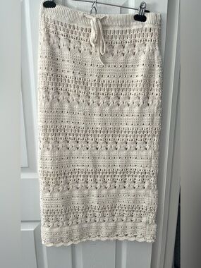 Universal Thread Cream Crochet Maxi Skirt with Drawstring Waist